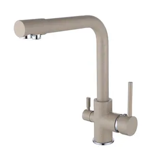 CYEN 2023 Modern Style Two Handles Hot and Cold Water Mixer Beige Color 3 Way Water Filter Kitchen Faucet