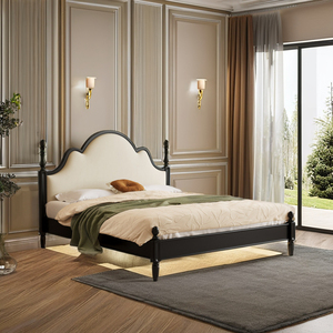 Massello legno rovere mobili Custom paese americano retrò di lusso <span class=keywords><strong>letto</strong></span> matrimoniale semplice intagliato colonna romana Soft Pack moderno <span class=keywords><strong>letto</strong></span> a parete - Product Image 5