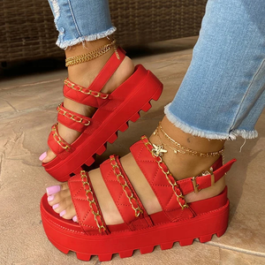 Chaussures de gladiateur d'été à semelle épaisse pour femmes, antidérapantes, à la mode, avec sangle à boucle, chaîne dorée, grande taille 10.5 - Product Image 1