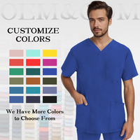 Aanpassen Logo En Kleuren Medische Uniform Sets Voor Mannen 91% Polyester + 9% Spandex V-Hals Chirurgische Pakken Scrub Kleding