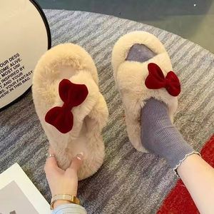 Bow Autumn and Winter Fur Slippers for Home and Outdoor Wear New Anti and Warm Design - Product Image 4