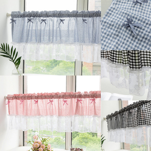 Xinlan sọc ren Rèm ngắn Bắc Âu tối giản thanh nhà bếp Túi mềm bền lưới trâu kiểm tra rèm cửa sổ - Product Image 2