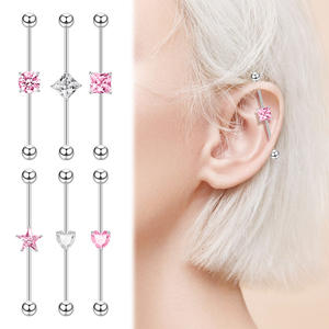 1pc Punk Acier Chirurgical Barbell Long Stud Boucles d'oreilles Coeur Étoile Carré Zircon Rose Blanc CZ 38mm <span class=keywords><strong>Oreille</strong></span> <span class=keywords><strong>Piercing</strong></span> <span class=keywords><strong>Industriel</strong></span> - Product Image 1