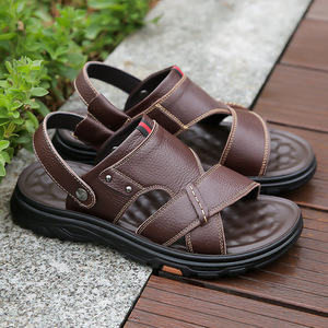 Sandales pour hommes en cuir véritable à brides croisées, bout ouvert, semelle extérieure en caoutchouc antidérapante, chaussures décontractées d'été, première couche de cuir de vachette, semelle intermédiaire en EVA - Product Image 4