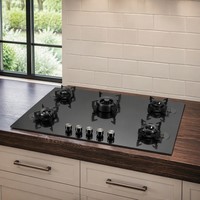 Table de cuisson à gaz encastrable en acier coloré, 5 brûleurs, allumage par impulsions, haute efficacité, conception sécurisée pour la famille, les restaurants et les hôtels