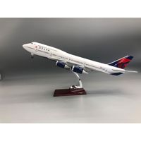 Modèle d'avion de passagers à double porte Delta 747, 47 cm, en résine, réaliste, avec roues lumineuses, simulation statique, emballage en boîte couleur