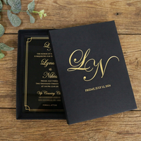 Suite d'invitations de mariage de luxe noire et or en acrylique moderne avec feuille d'or et velours, faible MOQ, boîte à cartes d'invitation personnalisée
