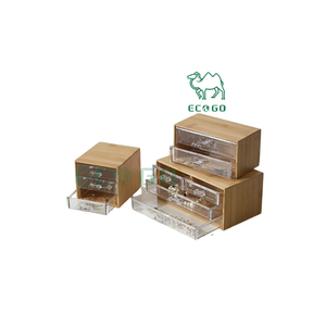 Organisateur de maquillage Organisateur de bureau en bambou Mini organisateur de maquillage de bureau à 3 niveaux avec tiroirs - Product Image 1