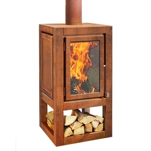 Cheminée extérieure autonome à bois avec porte en verre, style rustique, structure en fer, pour chauffage de patio, foyer - Product Image 2