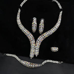 Hoge Kwaliteit Rhodium Verzilverd Messing Sieraden Set-Ketting Oorring Armband Met Zirkoon Voor Bruids Bruiloft <span class=keywords><strong>Prom</strong></span> Cadeau - Product Image 2