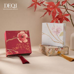 Boîte à bijoux de luxe personnalisée avec logo, en carton rigide, à tiroir coulissant, avec pompon, en tissu brocart de soie, emballage cadeau pour bracelet - Product Image 2