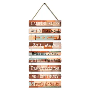 Personality Rustic Wooden Outdoor, Camping Sign 9pcs Mdf Stacked Pallet Large Hanging Wall Plaque Sign Nordic Family Decor/