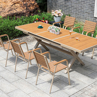Vente directe d'usine de table et de chaises de jardin modernes en plastique, bois et alliage d'aluminium, imperméables