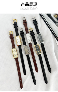 Reloj de pulsera minimalista cuadrado para mujer, doble movimiento, correa de cuero vintage, reloj de cuarzo, adecuado para el lugar de trabajo - Product Image 4