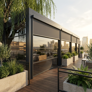 Pergola commerciale 4x4 en aluminium thermolaqué avec stores à fermeture éclair et portes coulissantes en verre - Product Image 3