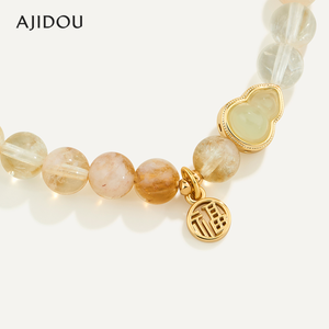 สร้อยข้อมือผู้หญิง AJIDOU ประดับคริสตัลสีเหลือง อาเกต และเพชรเทียม ดีไซน์รูปน้ำเต้าแบบจีน ประดับลูกปัดเสริมสิริมงคล - Product Image 4