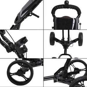 Outdoor Golf Spelen 4 Wiel Inklapbare Aluminium Goft Club Duw Trekkar Draagbare Opvouwbare Bruine Golftrolley Met Handrem - Product Image 5