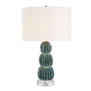 Teal Mottled Glass <b>Vase</b> Modern Coastal Table Lamp with Silver Base | Bold Artistic Lighting for Hotel Feature Space & Lounge - Product Image 6