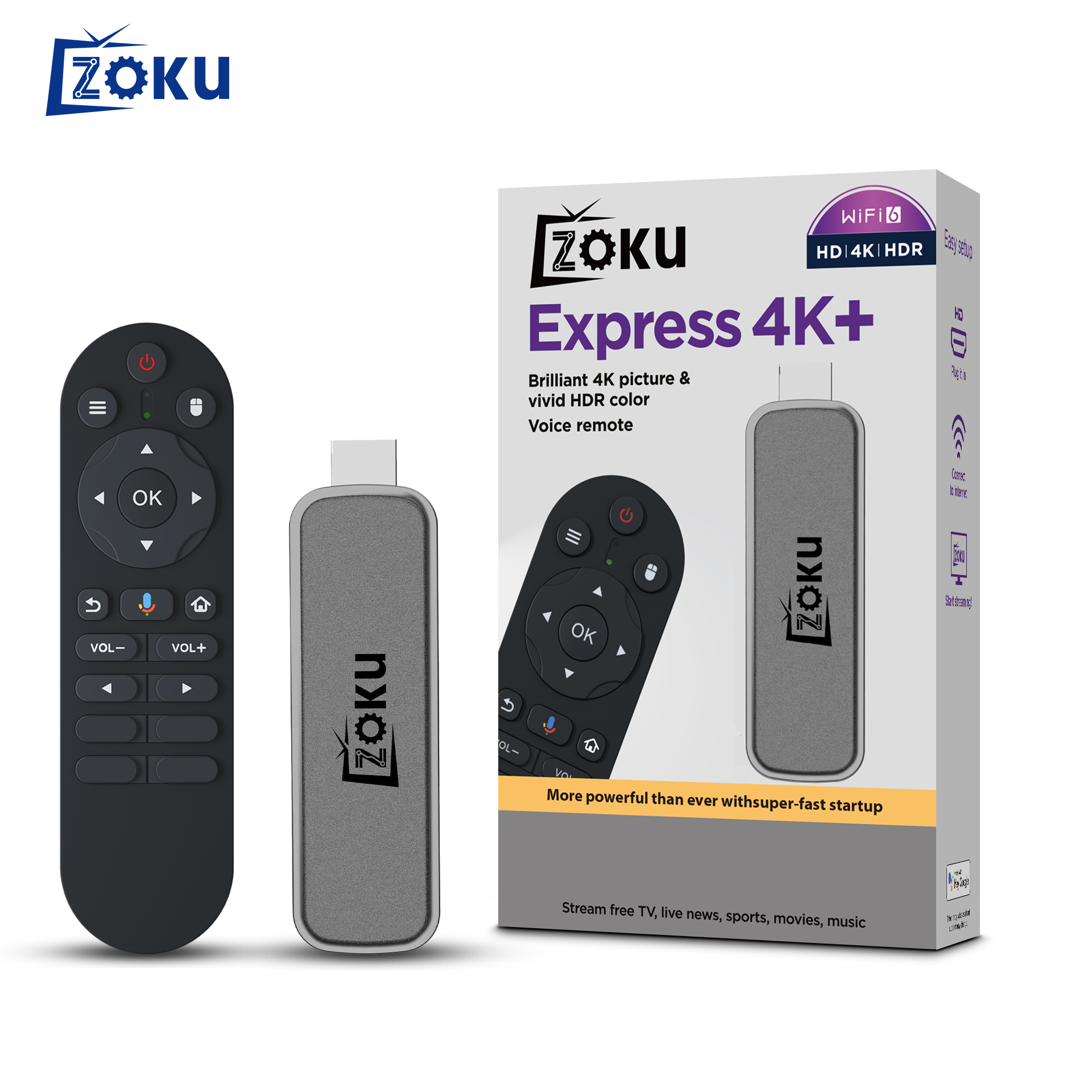 ZOKU Factory H2pro Tv Stick - Android 14, 4GB RAM, 64GB Storage