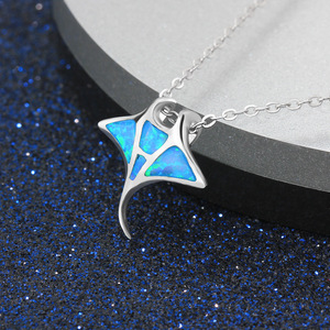 Hawaiian European American Style New Blue <strong>Opal</strong> Manta Ray Necklace Gold Plated Sweater Chain <strong>Pendant</strong> - Product Image 3