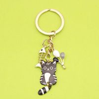 Karikatür Kedi Anahtarlık, 95x30mm, Çantalar ve Hediyeler için Altın Tonlu Metal Balık Kılçığı ve Balon Takıları, 6 Çeşit