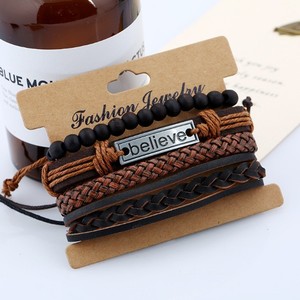 บุรุษสร้อยข้อมือหนังสีดำถักสร้อยข้อมือหนัง - Product Image 5