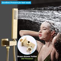 Système de jets de douche thermostatiques en laiton doré brossé avec fonction pause et massage, ensemble de robinetterie de douche à effet pluie LED de 16 pouces