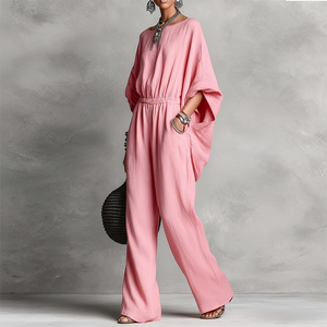 <span class=keywords><strong>Combinaison</strong></span> unie pour <span class=keywords><strong>femme</strong></span>, taille élastique, <span class=keywords><strong>pantalon</strong></span> large, silhouette décontractée, tenue de vacances, combinaisons décontractées pour <span class=keywords><strong>femme</strong></span> - Product Image 2