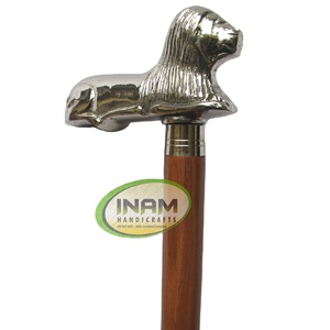 INAM'S-bastón de madera tallado a mano de la mejor calidad, estilo vintage, con diseño de León con incrustaciones de latón - Product Image 1
