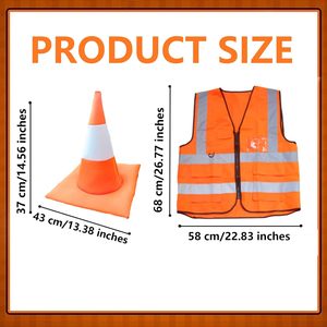 ชุดคอสเพลย์กรวยจราจร สีส้ม พร้อมเสื้อกั๊กสะท้อนแสง หมวก ถุงเท้า สำหรับผู้ใหญ่ ชุดคอสเพลย์ฮาโลวีน - Product Image 2