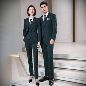 Dark Green Unisex Suit Professional Workwear Vest Polyester Fabric Office Uniform - Product Image 4