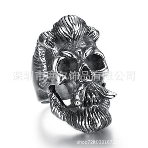 Retro Old Men's and Women's Titanium Steel <strong>Ring</strong> Stainless Steel High <strong>Profile</strong> Retro Beard Old Man <strong>Ring</strong> - Product Image 5