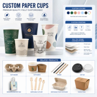 Gobelets à café en papier jetables à paroi simple avec logo personnalisé imprimé, écologiques et compostables, pour boissons chaudes à emporter, avec couvercle