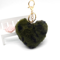 Porte-clés à pompon en forme de cœur imprimé léopard 9cm, grand pompon en fourrure mignon pour femmes, porte-clés pendentif charme