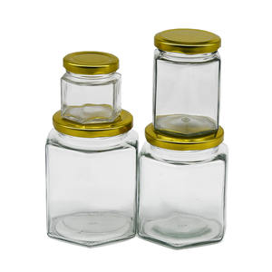 Botella de vidrio Hexagonal con cubierta espiral dorada, se puede usar para almacenamiento de salsa de miel, comida enlatada y comida empaquetada de vidrio - Product Image 3