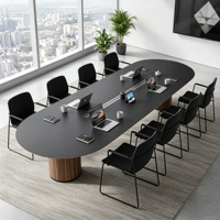 Ensemble de table et chaises de conférence en forme de bateau moderne, table de réunion de bureau noire avec prises électriques pour mobilier de salle de conférence
