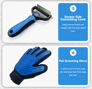 Kit de 8 Productos para el Cuidado de Mascotas: Cepillo, Peine Autolimpiante para Gatos, Guante Quita Pelos, Peine Antipulgas, Cortaúñas para Perros con Lima - Product Image 5