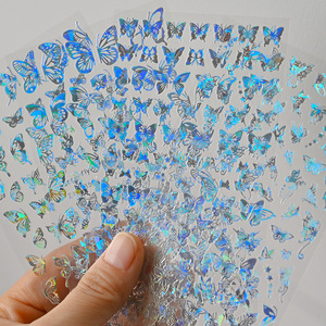 Autocollants pour ongles en forme d'ailes de papillon laser, motifs de papillons colorés, décalcomanies pour la manucure, accessoires pour l'art des ongles - Product Image 1