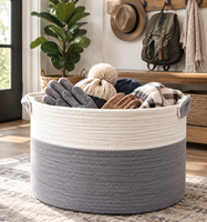Panier de rangement en corde fait main, grand panier à linge avec poignées pour couvertures, vêtements, jouets, organisateur pour la maison et le camping