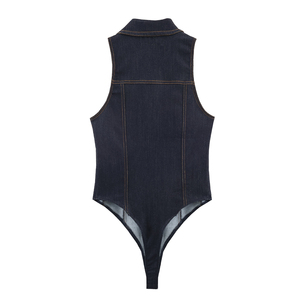 Abito Lungo Estivo <span class=keywords><strong>in</strong></span> <span class=keywords><strong>Jeans</strong></span> Stile Vintage da Donna KP&ZA, Linea A, con Bottoni, Colletto, Senza Maniche, Tinta Unita - Product Image 2