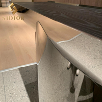 Table console d'entrée en bois de noyer noir haut de gamme avec miroir en métal argenté en acier inoxydable brillant Table longue de couloir