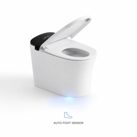 WC intelligent avec pulvérisation d'eau chauffée, couvercle automatique et double chasse d'eau, compatible S-Trap, à poser au sol inclus