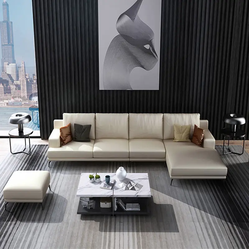 Wohn möbel Allgemeine Verwendung Wohnzimmer möbel L-Form Leders ofa modulare moderne Metall-Sofa garnitur