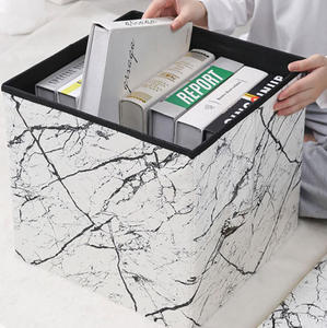 Storage Folding Ottoman Cube Footrest Stool PU Leather <b>Bench</b> with <b>Padded</b> <b>Seat</b> - Product Image 2