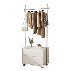 Mesita de Noche de Madera Lacada en Color Crema con Perchero Integrado, Mueble de Almacenamiento Moderno y Minimalista para Dormitorio, Uso Adulto - Product Image 5
