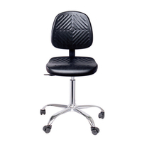 Tabouret de travail ESD pivotant avec design ergonomique, anneau de repose-pieds inférieur, construction en cuir/tissu/polyuréthane et acier chromé