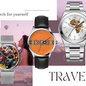 Montres de couple de style professionnel en gros avec bracelet en cuir et cadran en verre pour assortir à une robe chemise à imprimé africain - Product Image 1