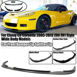 Lèvre de pare-chocs avant style fibre de carbone pour Chevrolet Corvette C6 2005-2013, modèles Z06 ZR1 Wide Body, noir brillant - Product Image 1