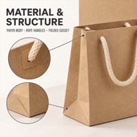 Sacs cadeaux en papier kraft de qualité supérieure avec poignées en corde de coton, sacs de shopping à soufflets personnalisés imprimés pour le commerce de détail et les événements B102