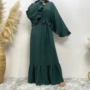 Wholesale Custom Abaya Turkey Ladies Islamic Clothing Luxury Jazz Crepe Ruffled Sleeves Abaya Women Muslim Dresses Dubai Abaya